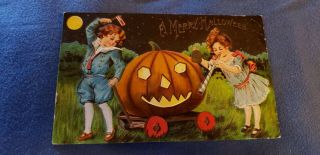 Vintage Halloween Postcard 1909 Split Back Embossed 1 Cent Stamp Great Graphics
