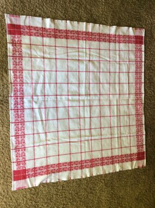 Vintage/mid Century Deep Pink & White Floral Cotton Printed Tablecloth Euc