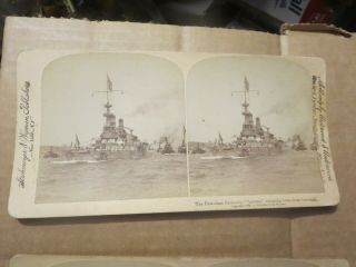 vintage metal Stereoscope Viewer with 3 cards War Ships USS Oregon Iowa Indiana 6