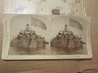 vintage metal Stereoscope Viewer with 3 cards War Ships USS Oregon Iowa Indiana 8
