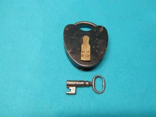 Vintage M.  W.  & Co.  Large Iron Padlock Lock With Key