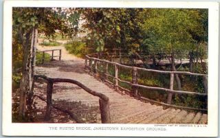 1907 Jamestown Exposition Official Postcard " 142.  The Rustic Bridge " Norfolk Va