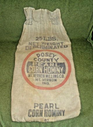 Vintage Posey County Pearl Corn Hominy Material Feed Sack - Mt Vernon Milling