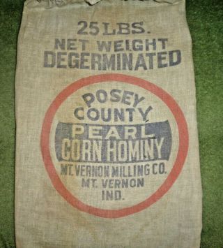 Vintage Posey County Pearl Corn Hominy Material Feed Sack - Mt Vernon Milling 2