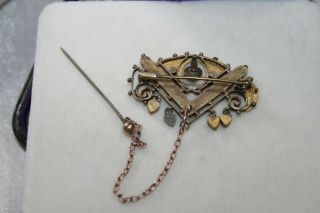 RARE Arts & Crafts Antique Rolled Gold Mason Masonic Pin Brooch Jewelry 4