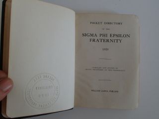 Vtg 1921 Sigma Phi Epsilon Fraternity Pocket Directory - Rare - For Charity