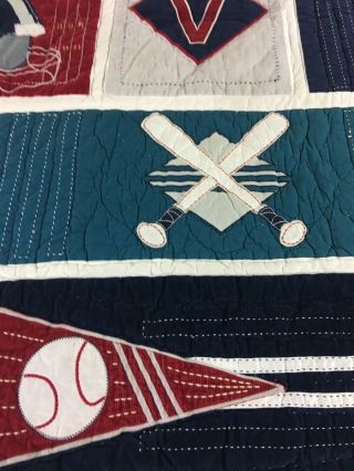 VINTAGE HAND CRAFTED HAND QUILTED APPLIQUÉ SPORTS QUILT POTTERY BARN KIDS 84/87 3