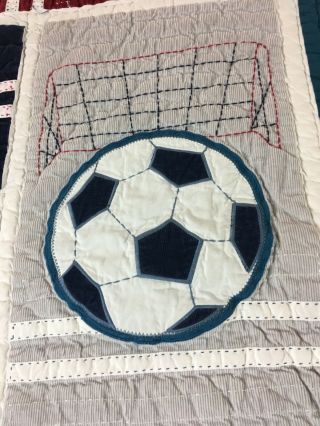 VINTAGE HAND CRAFTED HAND QUILTED APPLIQUÉ SPORTS QUILT POTTERY BARN KIDS 84/87 4