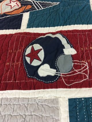 VINTAGE HAND CRAFTED HAND QUILTED APPLIQUÉ SPORTS QUILT POTTERY BARN KIDS 84/87 5