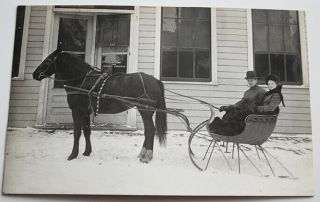 Vintge 1900 Real Photo Post Card Horse & Winter Sled Undertaker Funeral Director