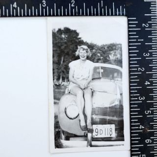 Vintage Photo Young Woman Lady Pinup Sitting On Car 1940s Dodge B4
