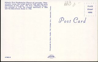First Presbyterian Church Lancaster Pennsylvania PA 1960s postcard 2