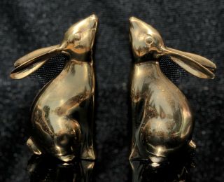 Rh Brass Bookends Rabbit Bunny Statue Pair Heavy Solid Stand