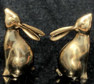 RH Brass Bookends Rabbit Bunny Statue Pair Heavy Solid Stand 4