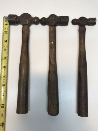 3 Ball Peen Hammers Old/vintage/barn Finds Wooden Handles Unknown Brands.  Hammer