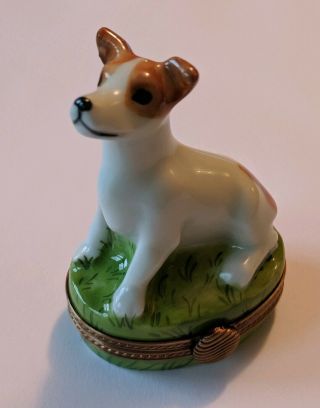 Limoges France Peint Main Dog Trinket Box