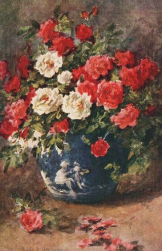 A/s Annie L.  Pressland Exquisite Floral Pc Image Roses Wedgwood Vase Wow