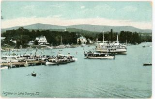 Lake George Adirondack Mtns York Ny - Regatta On Lake Postcard 1910 Cancel