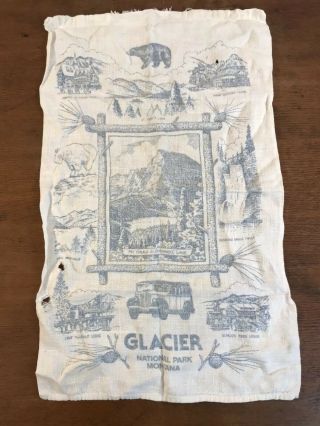 Vintage Distressed Glacier National Park Linen Dishcloth Kitchen Towel (w1)