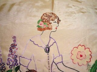 Vintage Embroidered Delicate Lovely Lady Floral Pillow Case Cover 2