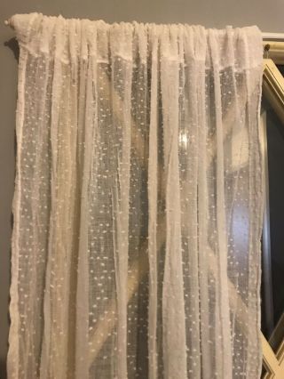 Vintage Net Lace Curtain Panel 36 " X 72 L.  White Dotted Swiss 2 Available 1930’s