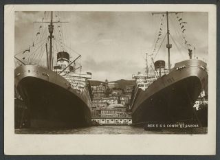 1939 Italian Lines Rppc Real Photo Postcard Ss Rex E Conte Di Savoia Mail At Sea