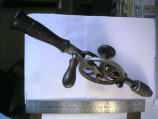 Antique Millers Falls No 2 Hand Drill (egg Beater Type) Tool,  Wood Handles 14.  5 "