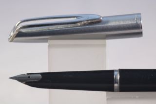 Vintage Waterman Cf Fountain Pen,  Black With Lustraloy Cap