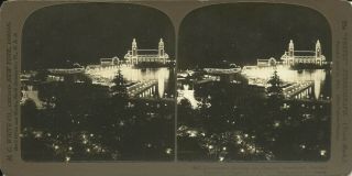 Rare 1905 Portland Lewis & Clark Exposition Stereoview - Government Bldg.  Night