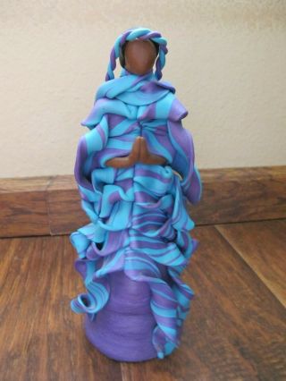 Gwen Pina Polymer Clay Woman Figurine With Baby Purple And Blue Handmade