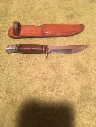 Vintage Western Boy Scout Knife Stacked Handle Fixed Blade Hunting Old
