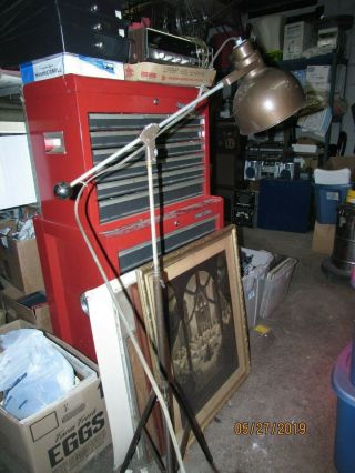 Vintage Industrial Adjustable Metal Floor Lamp / Tripod Base Mid Century Light