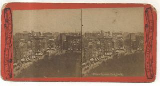 Lg Strand,  Aerial View Of Union Square,  York City Ny Antique Stereoview Card