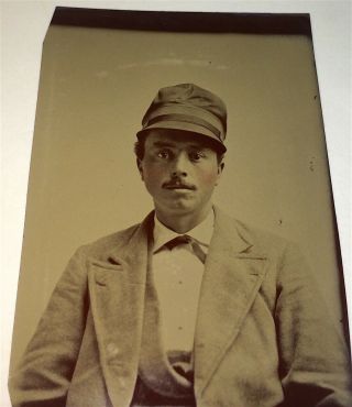 Rare Antique Victorian American Occupational Railroad Man,  Hat Tintype Photo Us