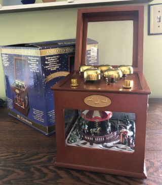 Mr.  Christmas Animated Symphony Of Bells Wood Music Box Carousel 50 Songs
