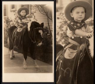 Horseshoe Chaps Cowboy Costume Boy On Pony 1930s Roving Photographer Photo