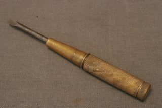 Rare Small Antique Brass Handle 3 - Piece Nesting Precision Screwdriver,