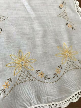 Vintage Table Runner Dresser Scarf Embroidered Yellow Flowers Lattice 15x42 (11) 2