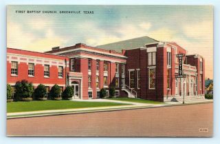 Postcard Tx Greenville First Baptist Church Vintage Linen H11