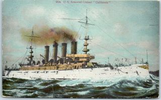 1910s Wwi U.  S.  Navy Military Postcard " U.  S.  Armored Cruiser California "