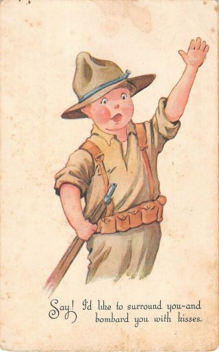 Chubby - Cheeked Boy Dressed As Soldier With Gun - C.  Twelvetrees Art - Old Pc - Bombard