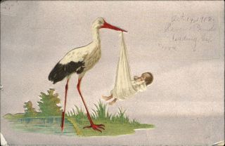 Birth Announcement Stork Baby 1912 Redding California To Wagoner Millville Ca
