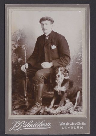 Cabinet Card Photo Of A Gentleman And His Collie Dog