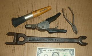 Vintage 4 Bell Telephone System Tools,  Wrench,  Brush,  Pliers,  Core Solder Crimper,  Ge
