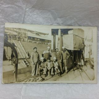 Vintage Real Photo Postcard Navy Submarine Crew Military Dock Scene Azo