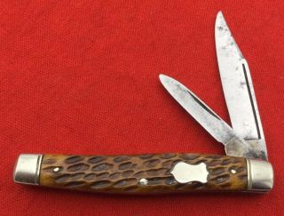 Vintage York Knife Co 2508 Serpentine Jack Pocket Knife W/blade Etch - Stag