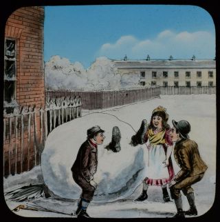 Magic Lantern Slide Ally Sloper No9 C1890 Victorian Tale Children In Snow