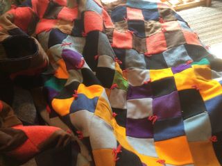 Vintage Machine Sewn Wool Quilt 40 X 60” Colorful