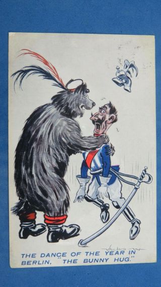 Ww1 Military Comic Postcard 1914 Anti Kaiser Bear The Bunny Hug Ragtime Jazz