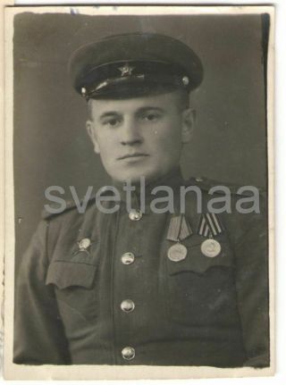 1946 Wwii Ww2 Soviet Army Officer Soldier Uniform Military Man Guy Vintage Photo